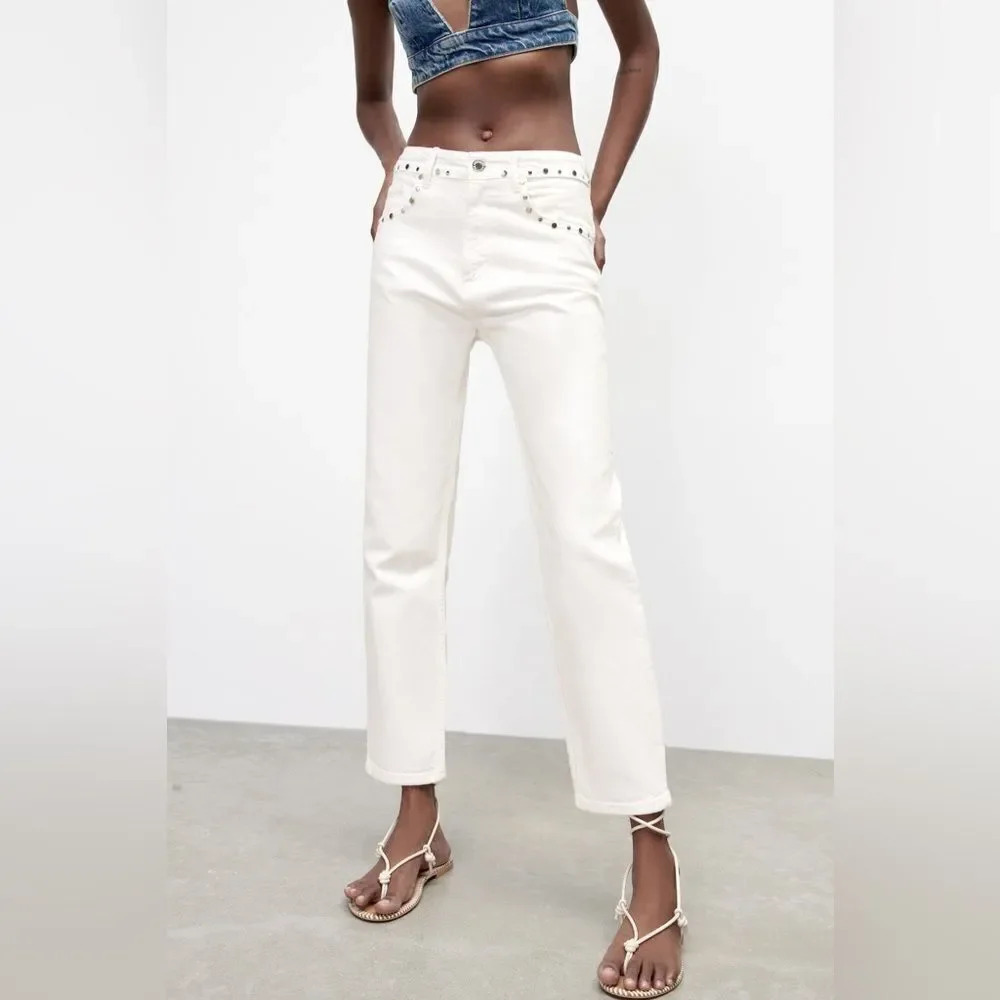 Zara white the slim cropped denim western embellished bloggers favorite